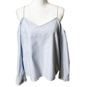 CALVIN KLEIN JEANS OPEN SHOULDER WOMEN BLUE WHITE 100% COTTON BLOUSE SIZE LARGE
